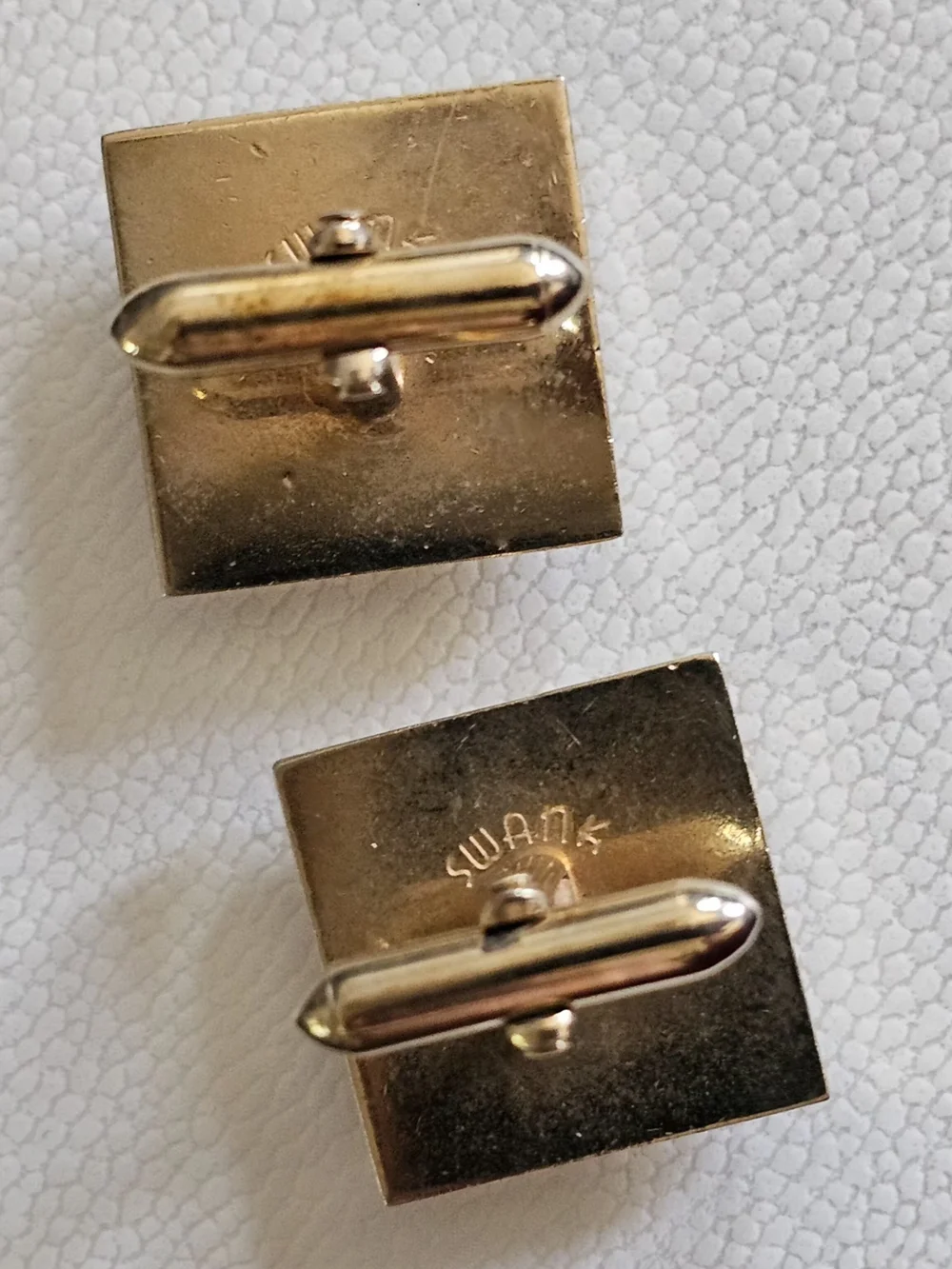 Vintage Swank Green Jadeite Cufflinks Gold Tone Linen Texture Mens Gift